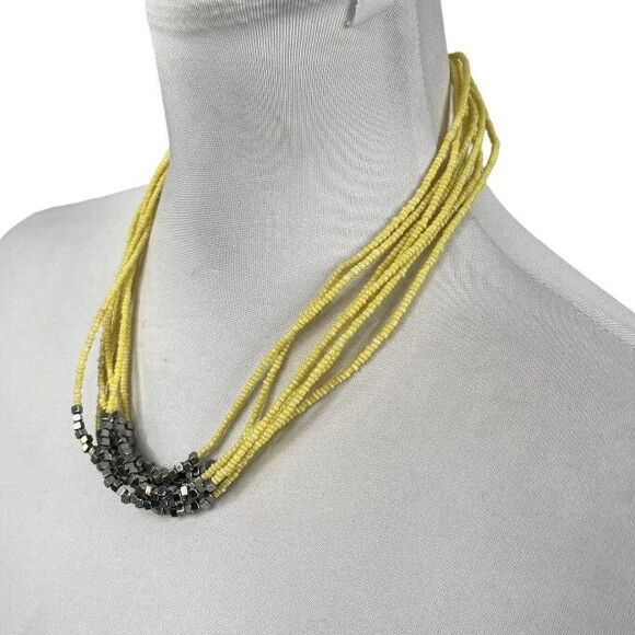Vintage Yellow Seed Bead Necklace Retro Multistrand Necklace 19" w/ 2" Extender - Picture 3 of 6